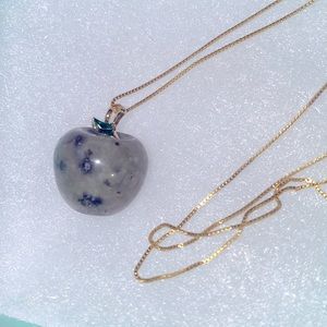 Boho Kiwi Jasper Apple 🍎 Gold Plated over Sterling Silver 16” Neckla…